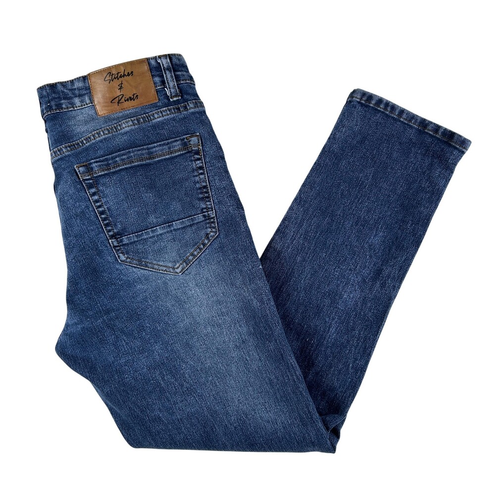 Stitches & Rivets Jeans Mens 34x30 Med Wash Blue Stretch Denim MNJNB22-DK